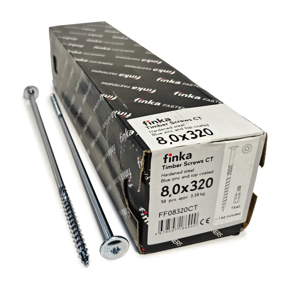 Фото 2 Шурупы конструкционные Finka Timber Screws CT TX40 тарельчатыеострые оцинкованные 8x320 мм 50 шт Фото 2 Шурупы конструкционные Finka Timber Screws CT TX40 тарельчатыеострые оцинкованные 8x320 мм 50 шт