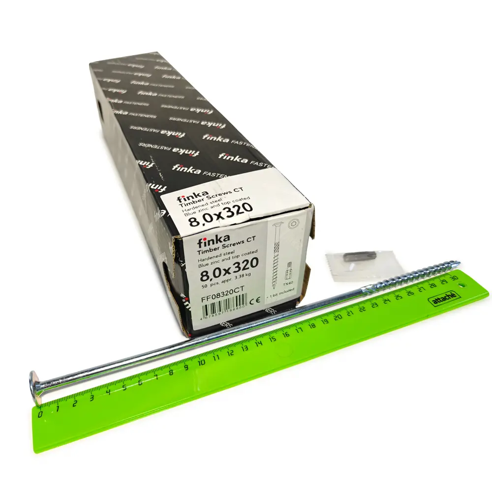 Фото 4 Шурупы конструкционные Finka Timber Screws CT TX40 тарельчатыеострые оцинкованные 8x320 мм 50 шт Фото 4 Шурупы конструкционные Finka Timber Screws CT TX40 тарельчатыеострые оцинкованные 8x320 мм 50 шт