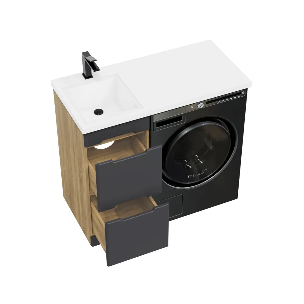 Фото 6 Тумба с раковиной RUVANN VIRTA 40 раковина Даллас 100 левый в ванную напольная цвет дуб вотан, графит софт Фото 6 Тумба с раковиной RUVANN VIRTA 40 раковина Даллас 100 левый в ванную напольная цвет дуб вотан, графит софт