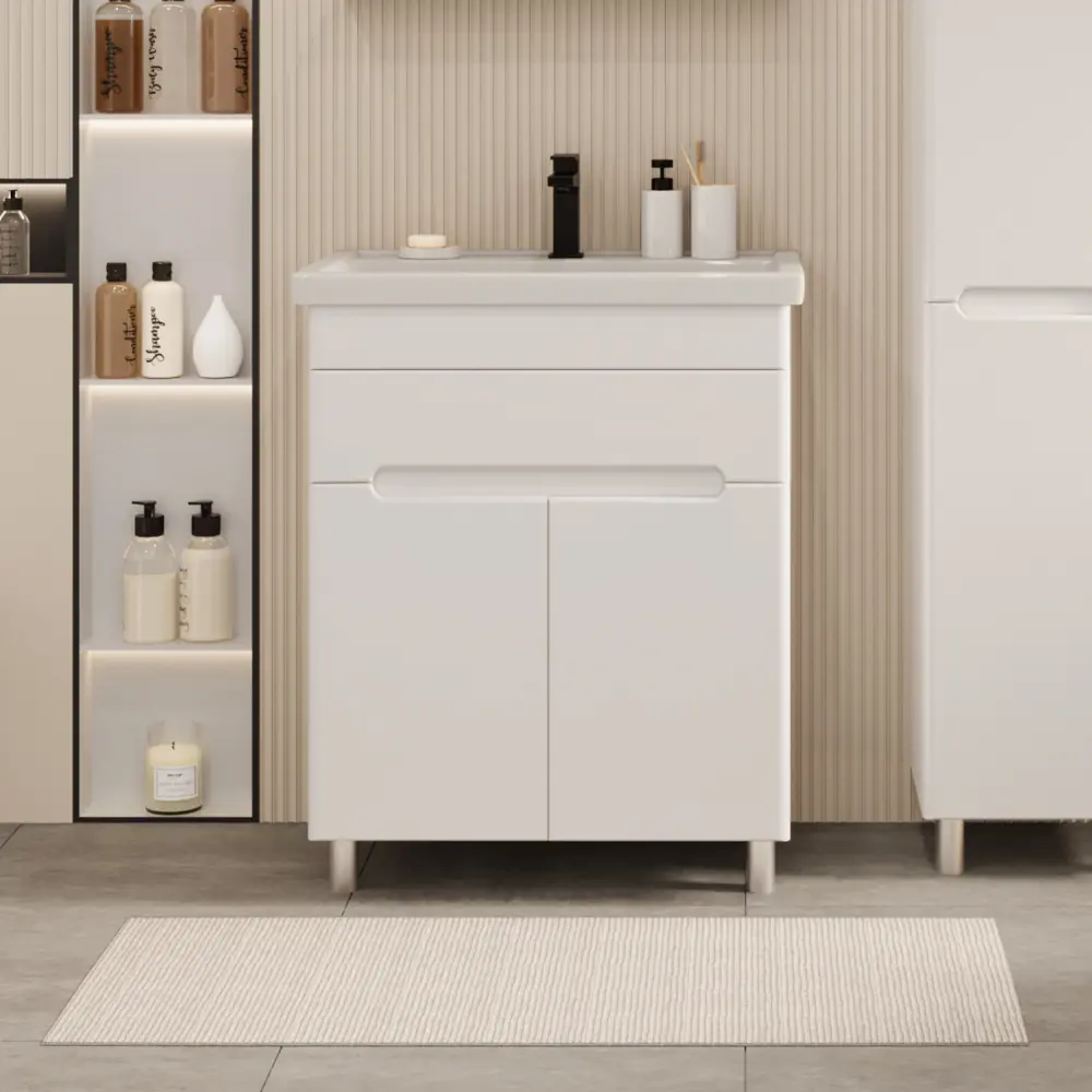 Фото 2 Тумба с раковиной RUVANN NIKA 70 раковина Фостер 70 в ванную напольная цвет белый Фото 2 Тумба с раковиной RUVANN NIKA 70 раковина Фостер 70 в ванную напольная цвет белый