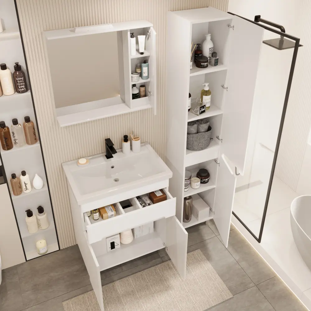 Фото 4 Тумба с раковиной RUVANN NIKA 70 раковина Фостер 70 в ванную напольная цвет белый Фото 4 Тумба с раковиной RUVANN NIKA 70 раковина Фостер 70 в ванную напольная цвет белый