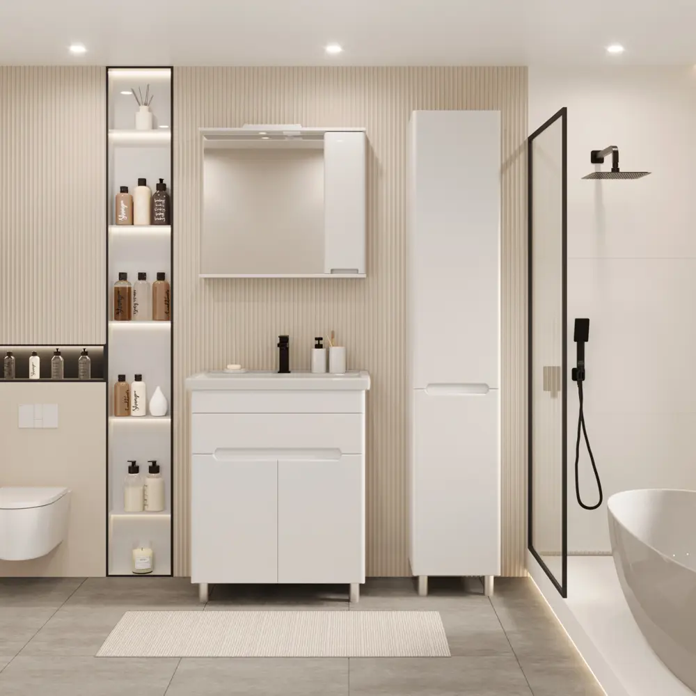 Фото 3 Тумба с раковиной RUVANN NIKA 70 раковина Фостер 70 в ванную напольная цвет белый Фото 3 Тумба с раковиной RUVANN NIKA 70 раковина Фостер 70 в ванную напольная цвет белый