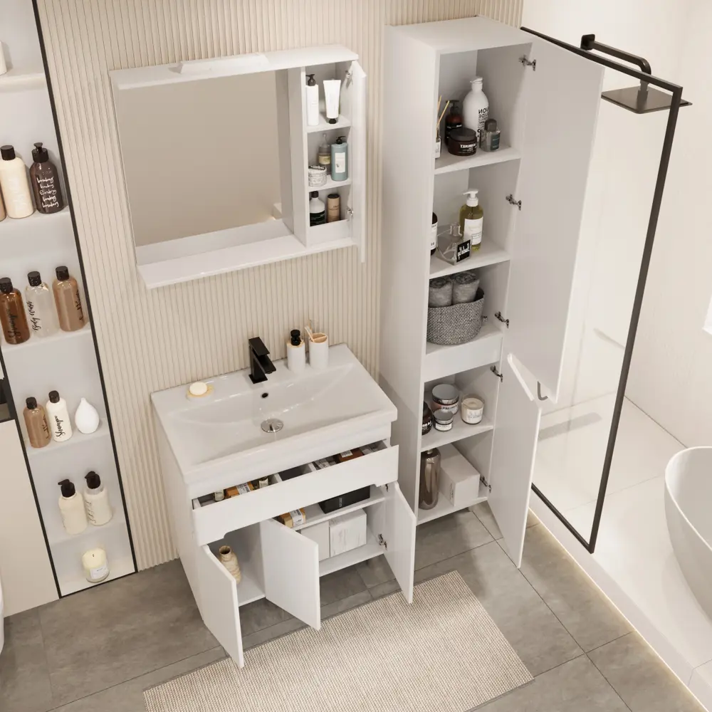 Фото 4 Тумба с раковиной RUVANN NIKA 80 раковина Фест 80 в ванную напольная цвет белый