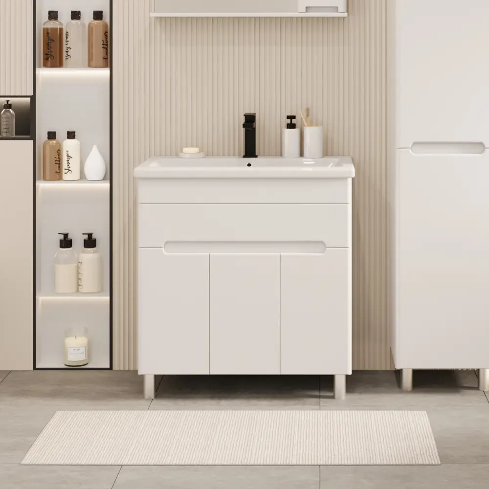 Фото 2 Тумба под раковину RUVANN NIKA 80 в ванную напольная цвет белый Фото 2 Тумба под раковину RUVANN NIKA 80 в ванную напольная цвет белый