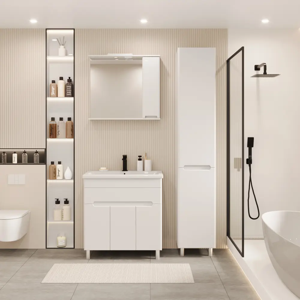 Фото 3 Тумба под раковину RUVANN NIKA 80 в ванную напольная цвет белый Фото 3 Тумба под раковину RUVANN NIKA 80 в ванную напольная цвет белый