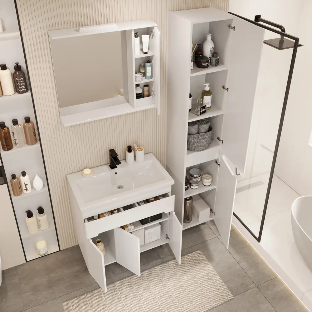 Фото 4 Тумба под раковину RUVANN NIKA 80 в ванную напольная цвет белый Фото 4 Тумба под раковину RUVANN NIKA 80 в ванную напольная цвет белый