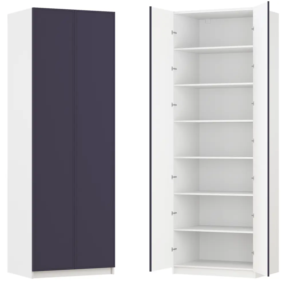 Фото Шкаф распашной Амьен индиго с 6 полками 80х232,2х54,5 ЛДСП каркас белый Фото Шкаф распашной Амьен индиго с 6 полками 80х232,2х54,5 ЛДСП каркас белый