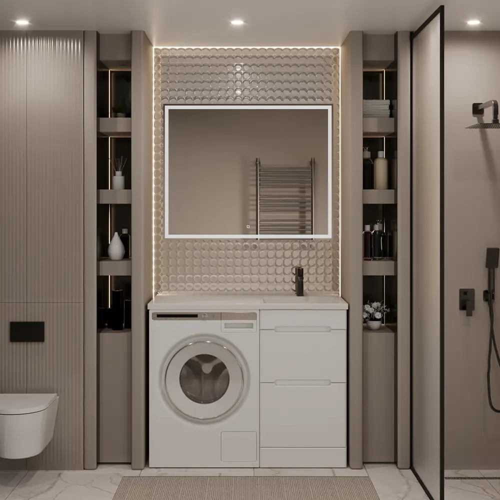 Фото 3 Тумба с раковиной RUVANN DUET 50 раковина Даллас 110 правый в ванную напольная цвет белый Фото 3 Тумба с раковиной RUVANN DUET 50 раковина Даллас 110 правый в ванную напольная цвет белый