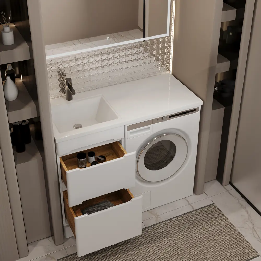 Фото 4 Тумба под раковину RUVANN DUET 60 в ванную напольная цвет белый