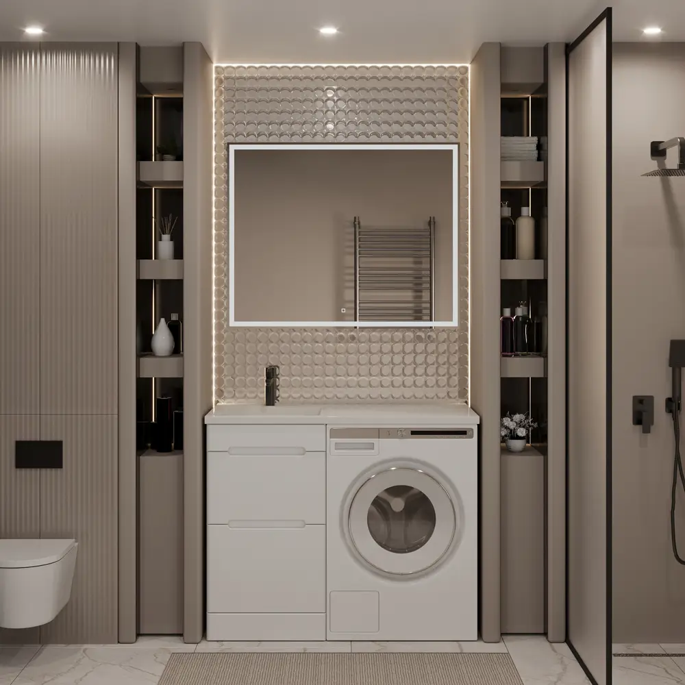 Фото 3 Тумба с раковиной RUVANN DUET 60 раковина Даллас 120 левый в ванную напольная цвет белый Фото 3 Тумба с раковиной RUVANN DUET 60 раковина Даллас 120 левый в ванную напольная цвет белый