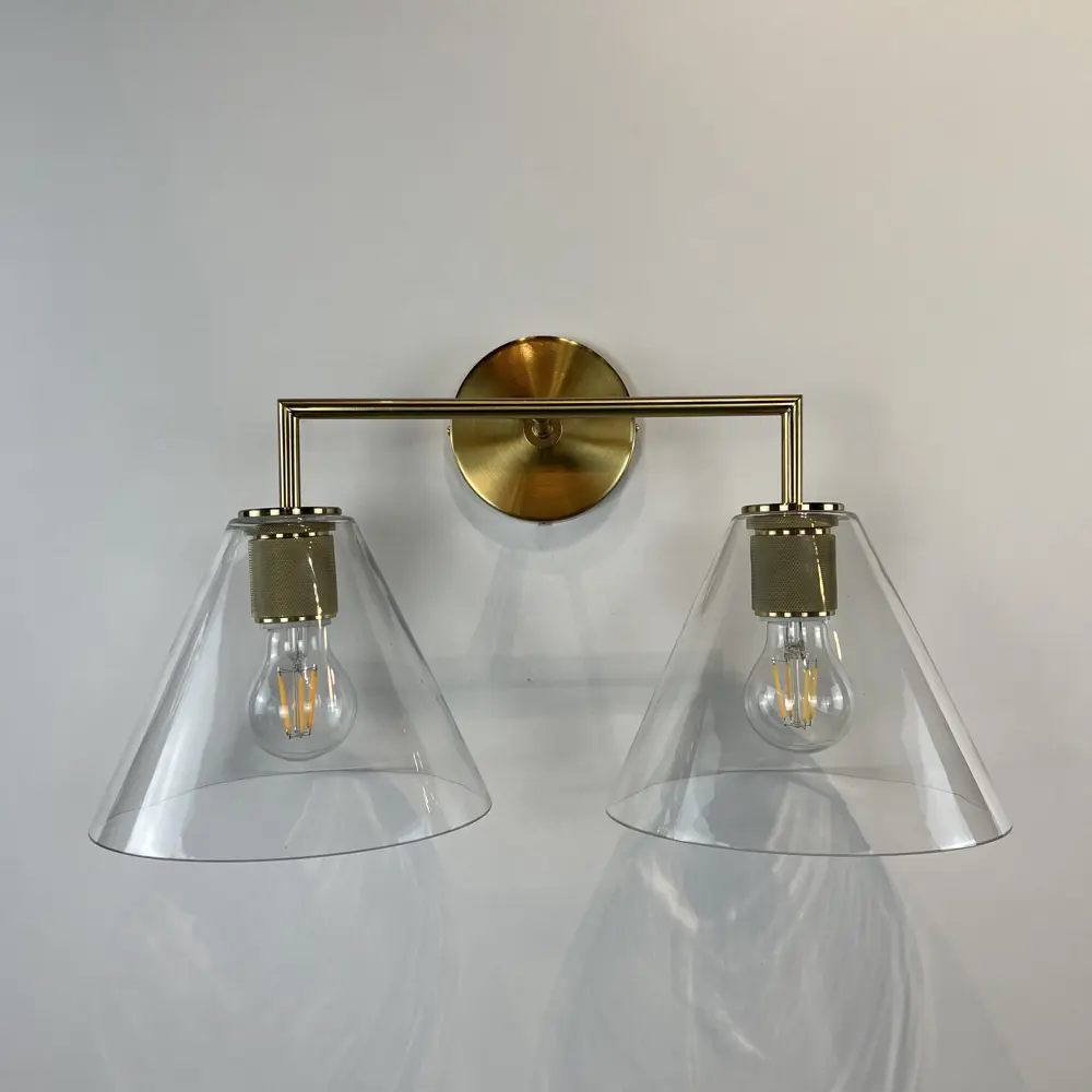 Фото 7 Настенный светильник Imperiumloft Rh funnel shade double sconce brass Impr_123267-22 цвет прозрачный/латунь Фото 7 Настенный светильник Imperiumloft Rh funnel shade double sconce brass Impr_123267-22 цвет прозрачный/латунь