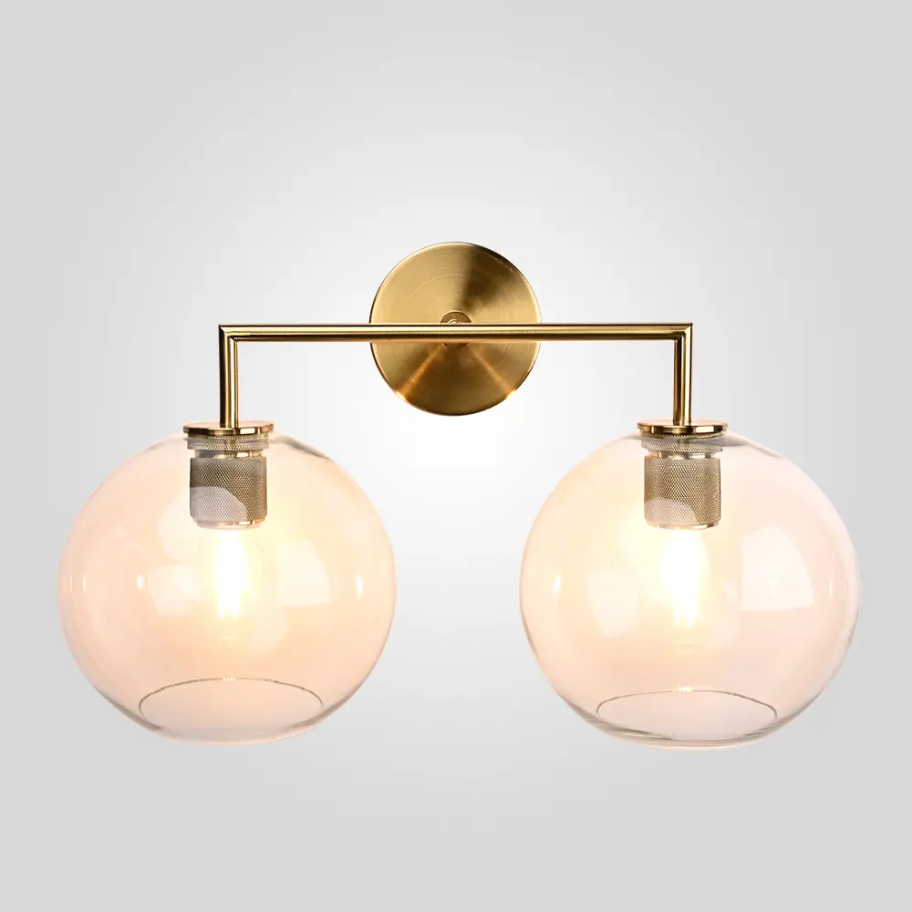 Фото Настенный светильник Imperiumloft Rh globe shade double sconce brass Impr_123273-22 цвет прозрачный/латунь Фото Настенный светильник Imperiumloft Rh globe shade double sconce brass Impr_123273-22 цвет прозрачный/латунь