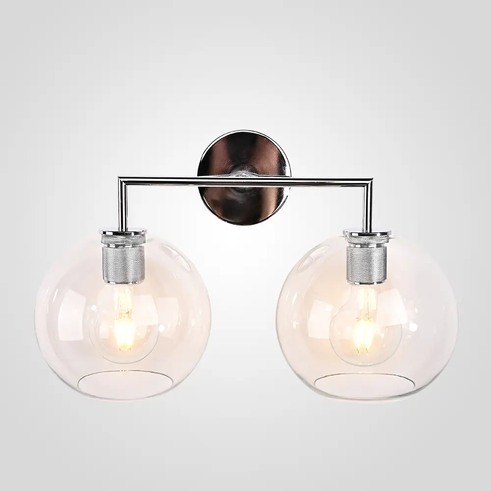 Фото Настенный светильник Imperiumloft Rh globe shade double sconce silver Impr_123274-22 цвет прозрачный/никель Фото Настенный светильник Imperiumloft Rh globe shade double sconce silver Impr_123274-22 цвет прозрачный/никель