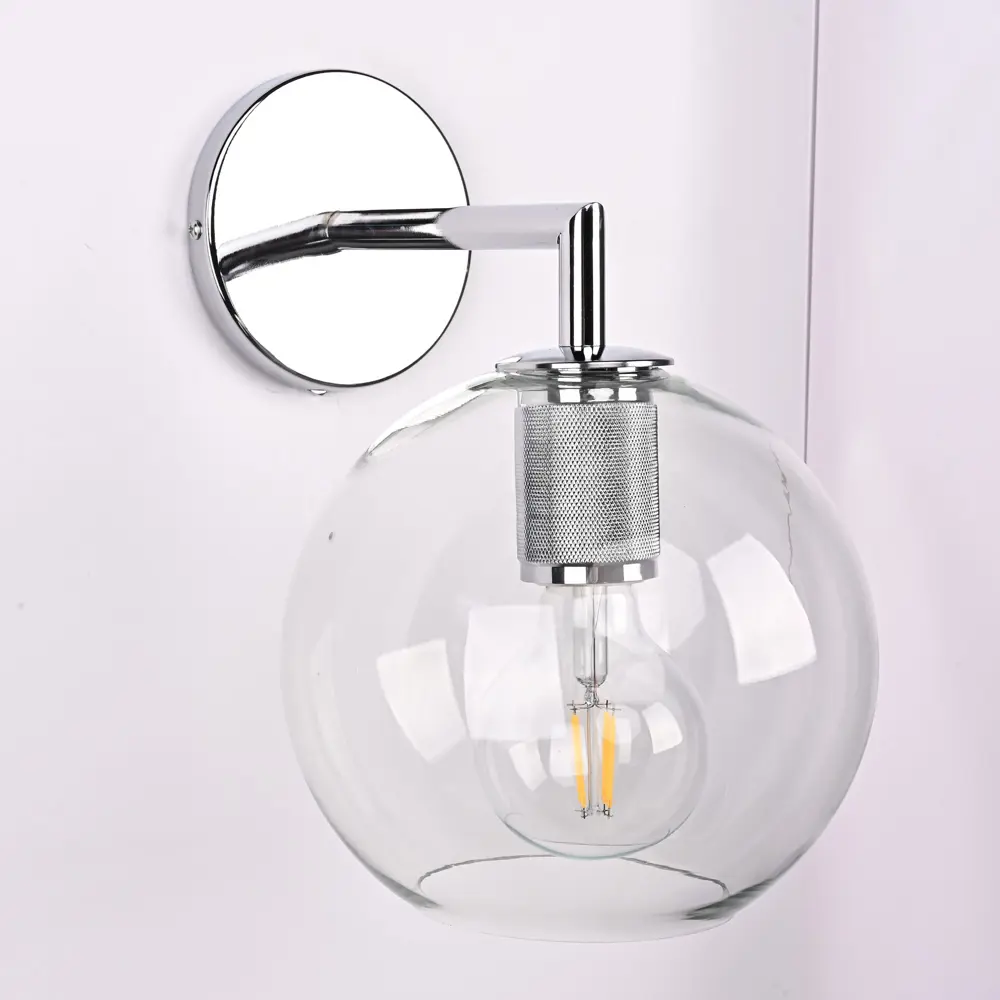 Фото 6 Настенный светильник Imperiumloft Rh globe shade single sconce silver Impr_123277-22 цвет прозрачный/никель