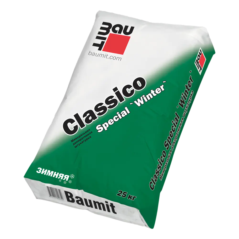 Фото Штукатурка на основе цементного вяжущего Baumit Classico special winter 3R 25кг цвет белый