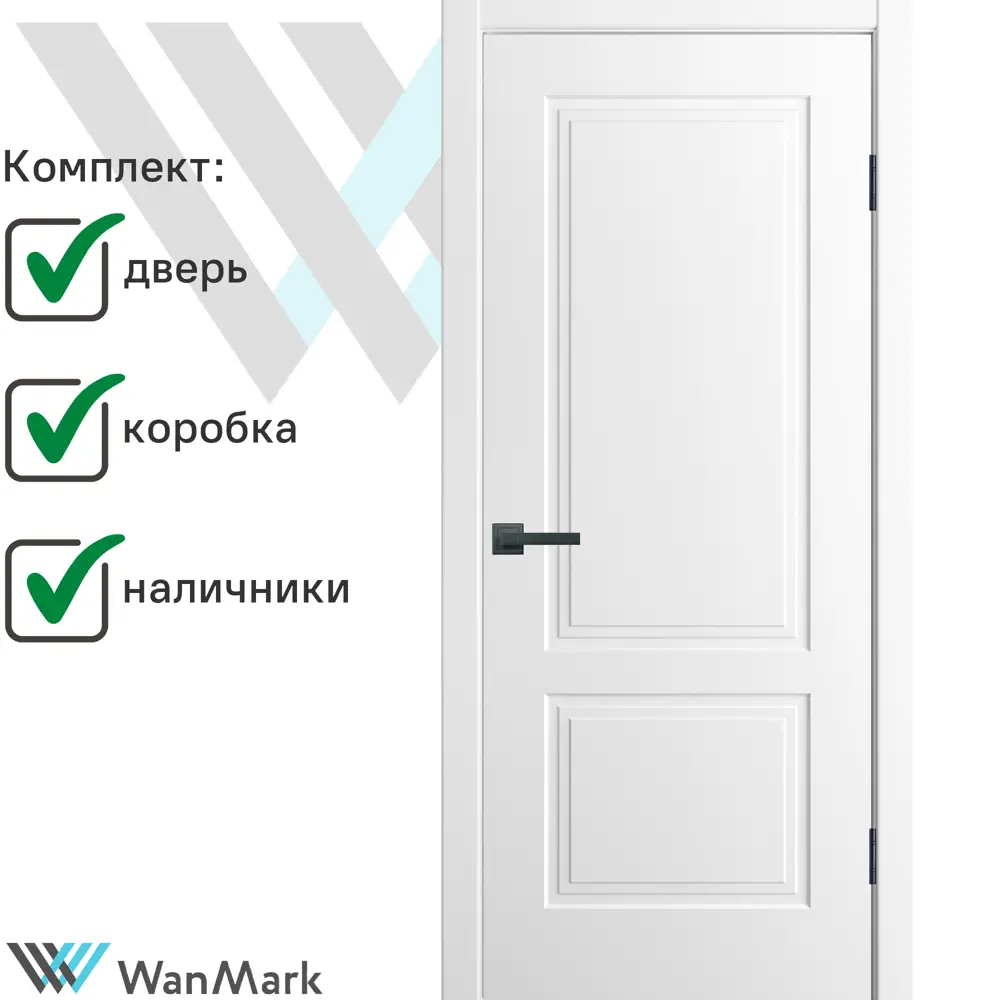 Фото Комплект межкомнатной двери Wanmark Стефани-22 глухая 80х200см эмаль цвет белый без замка и петель