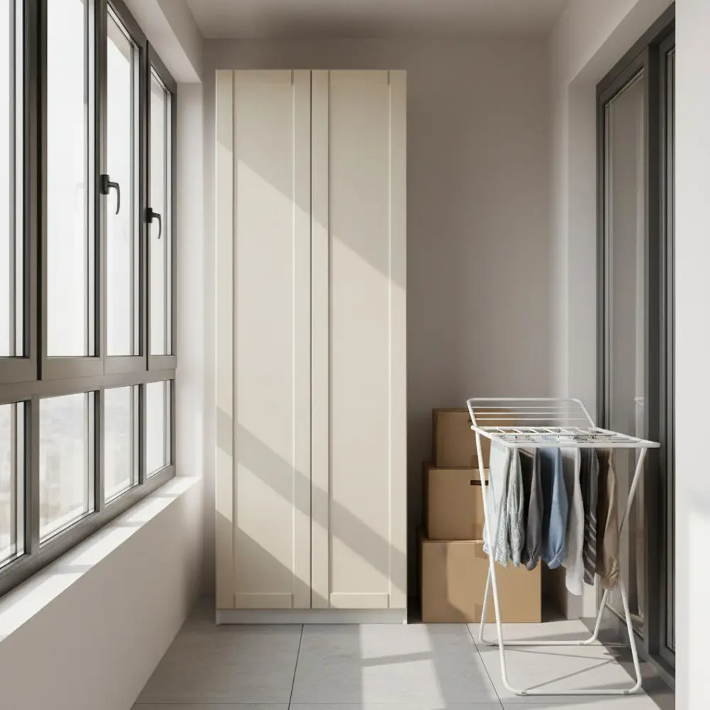 Фото 2 Шкаф распашной Байонна латте с  4 полками 80х232,2х54,5 ЛДСП каркас белый