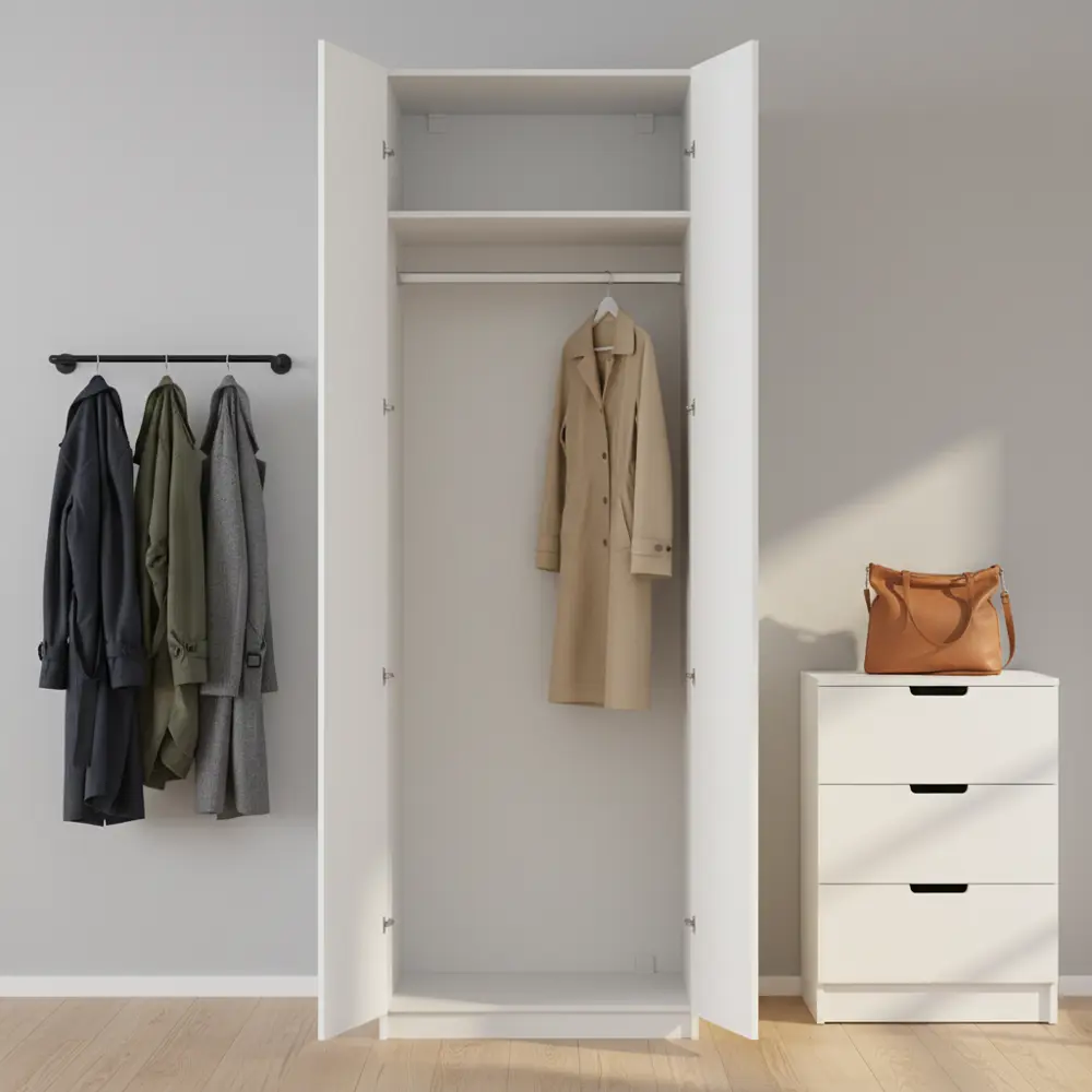 Фото 3 Шкаф распашной София белый с полкой и штангой 80х232,2х54,5 ЛДСП каркас белый Фото 3 Шкаф распашной София белый с полкой и штангой 80х232,2х54,5 ЛДСП каркас белый