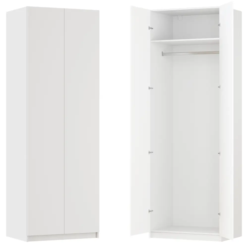 Фото Шкаф распашной Лион белый с полкой и штангой 80х232,2х54,5 ЛДСП каркас белый