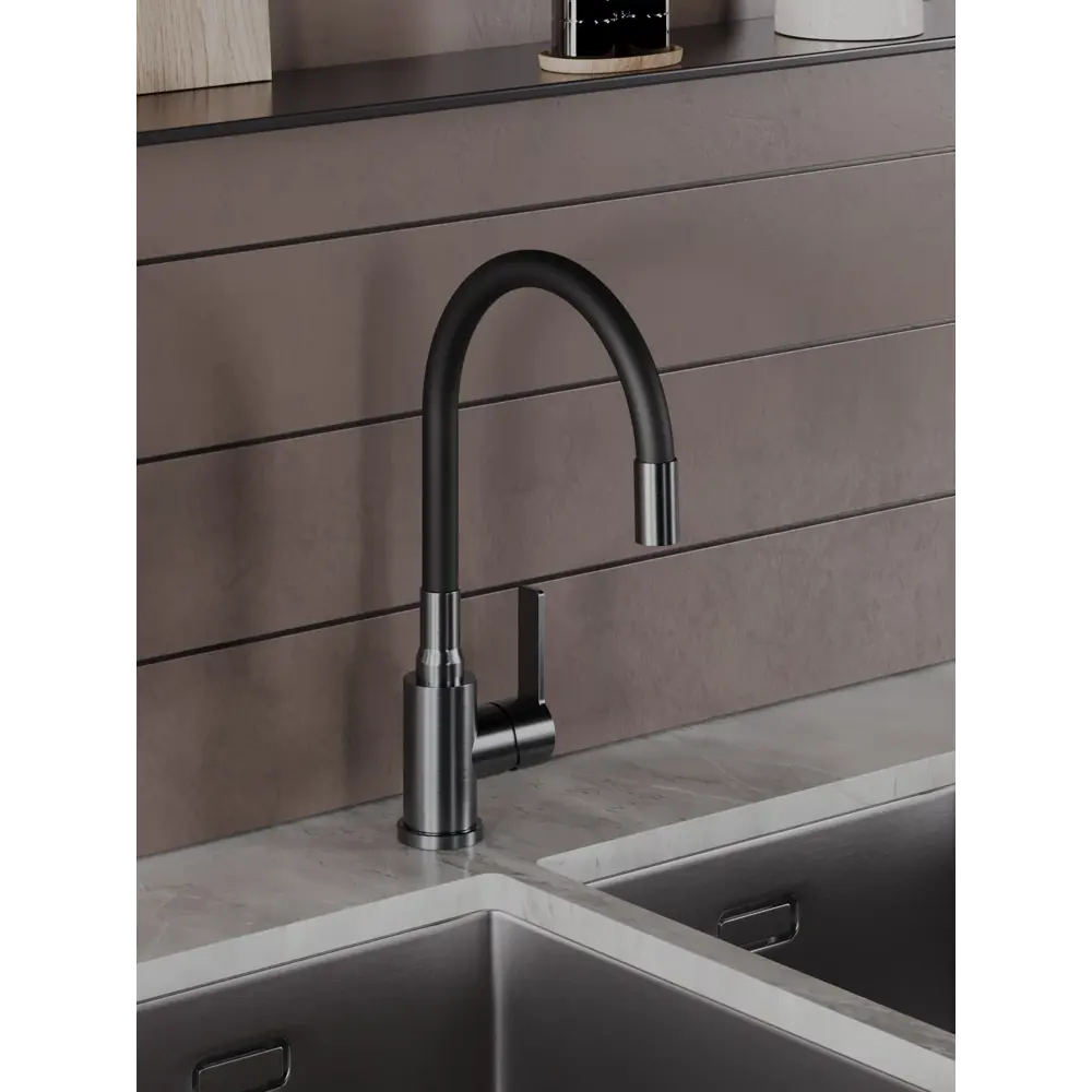 Фото 2 Смеситель для кухни Agger A3100555 гибкий излив 20.4 см цвет оружейная сталь Фото 2 Смеситель для кухни Agger A3100555 гибкий излив 20.4 см цвет оружейная сталь