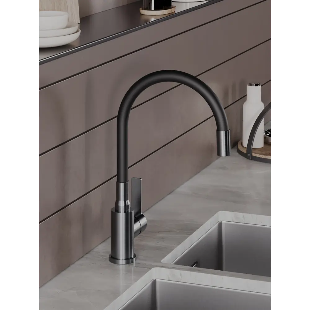 Фото 4 Смеситель для кухни Agger A3100555 гибкий излив 20.4 см цвет оружейная сталь Фото 4 Смеситель для кухни Agger A3100555 гибкий излив 20.4 см цвет оружейная сталь