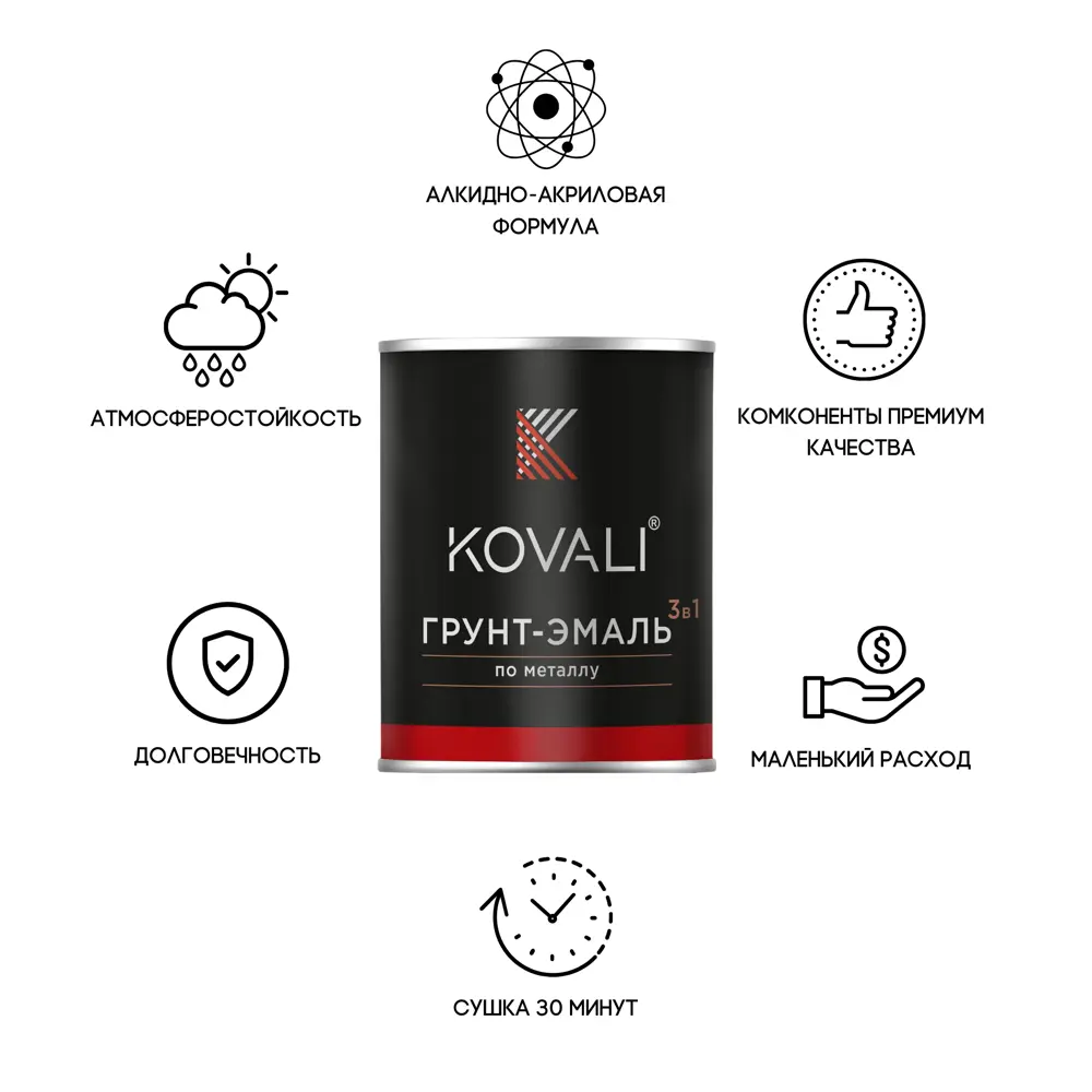 Фото 2 Грунт-эмаль по металлу 3 в 1 Kovali полуглянцевая цвет хромовая зеленая RAL 6020 0.8кг