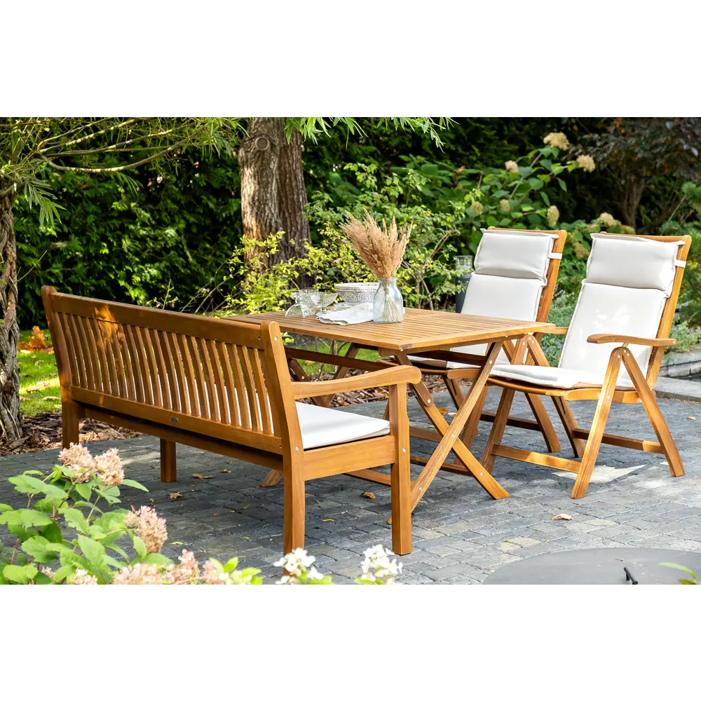 Фото 4 Набор садовой мебели Joygarden Karo 52202/52213/52204 акация коричневый скамья 2 стула стол