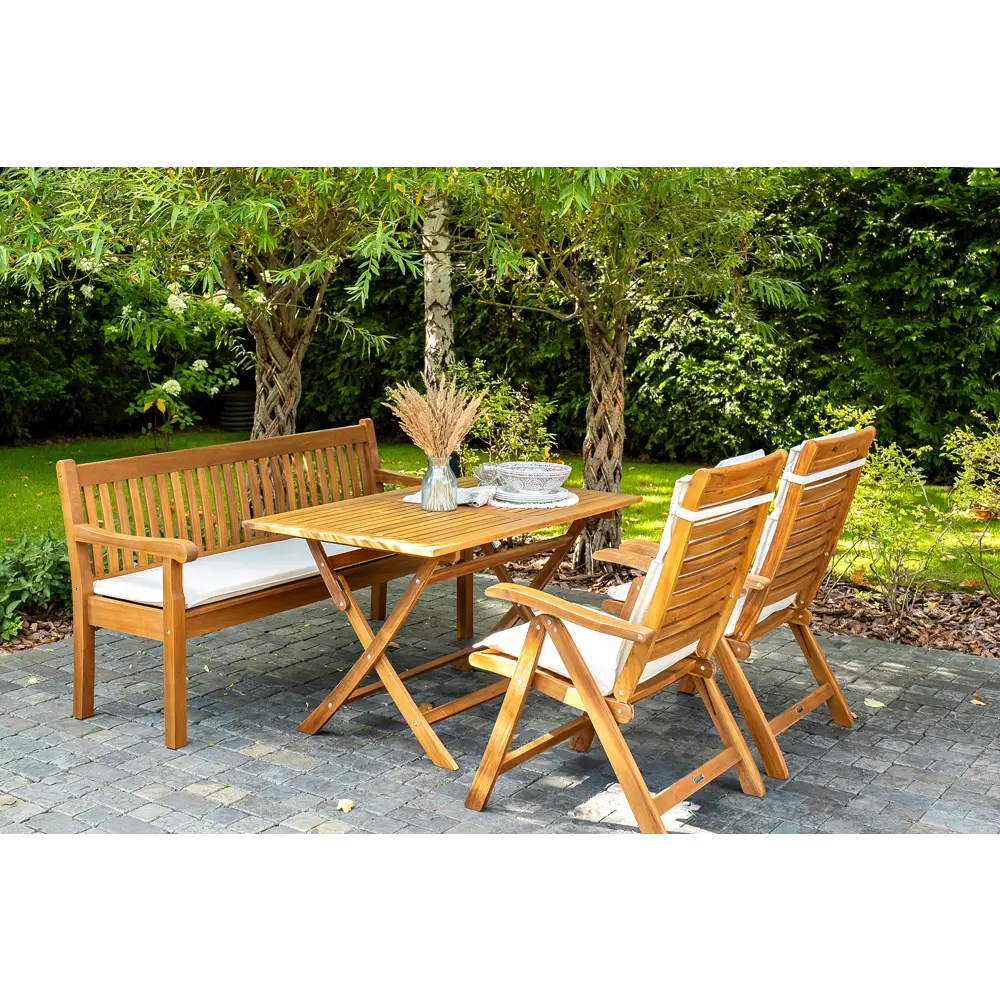 Фото Набор садовой мебели Joygarden Karo 52202/52213/52204 акация коричневый скамья 2 стула стол