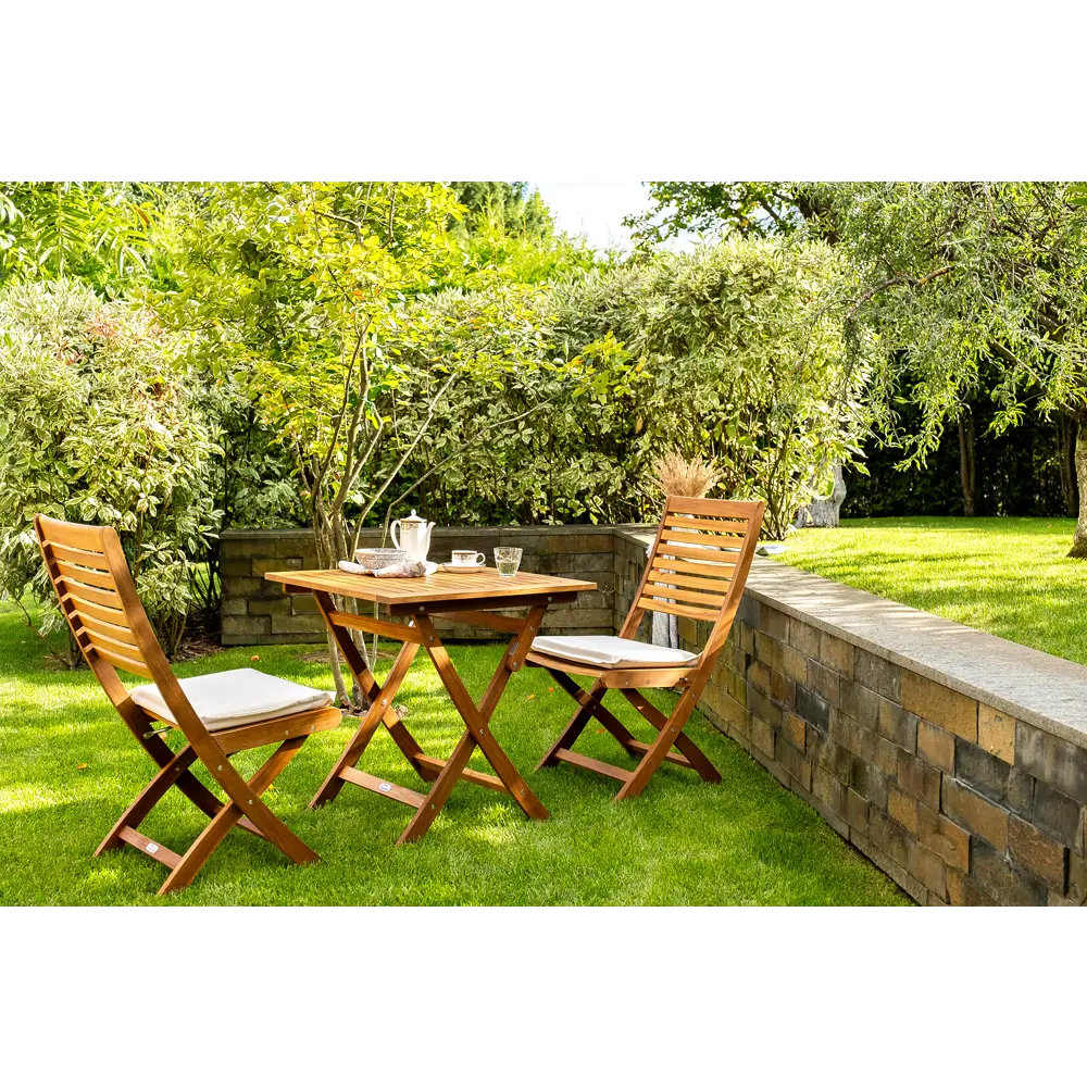 Фото Набор садовой мебели Joygarden Karo 52203/52210 акация коричневый 2 стула стол Фото Набор садовой мебели Joygarden Karo 52203/52210 акация коричневый 2 стула стол