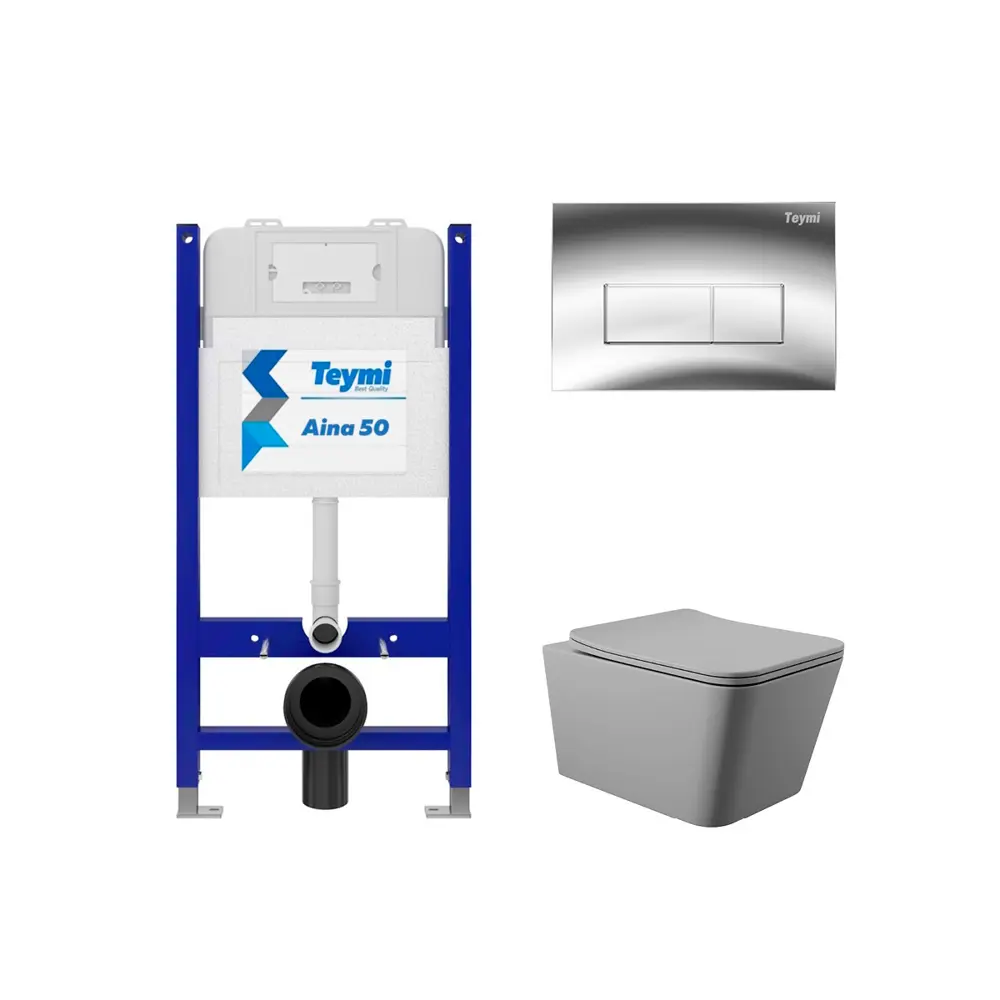Фото 4 Комплект инсталляция и унитаз Teymi Aina 50 T70033T70202CHQV2130 с клавишей Helmi хром и унитазом безободковый Vortex Торнадо Soft-Close серый матовый