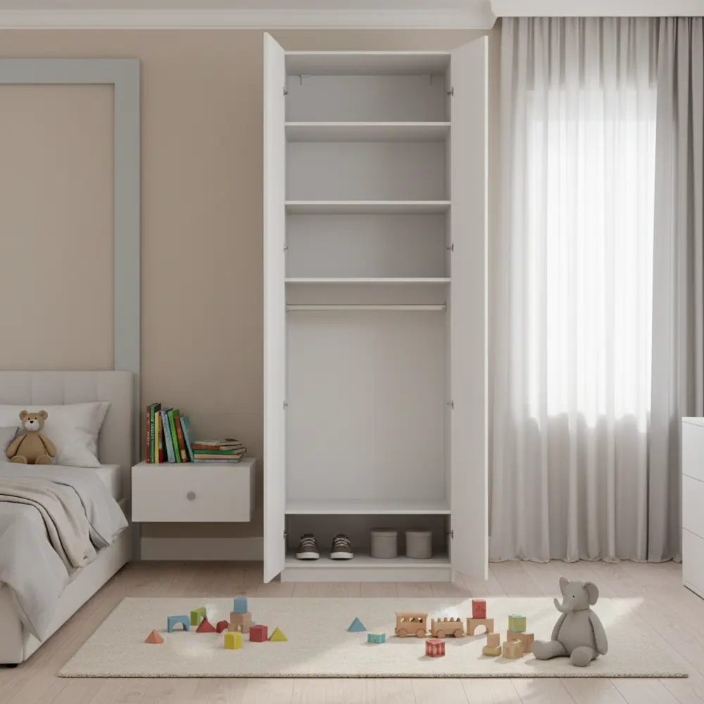 Фото 2 Шкаф распашной Амьен латте 80х232,2х54,5 с 4 полками и штангой ЛДСП белый Фото 2 Шкаф распашной Амьен латте 80х232,2х54,5 с 4 полками и штангой ЛДСП белый