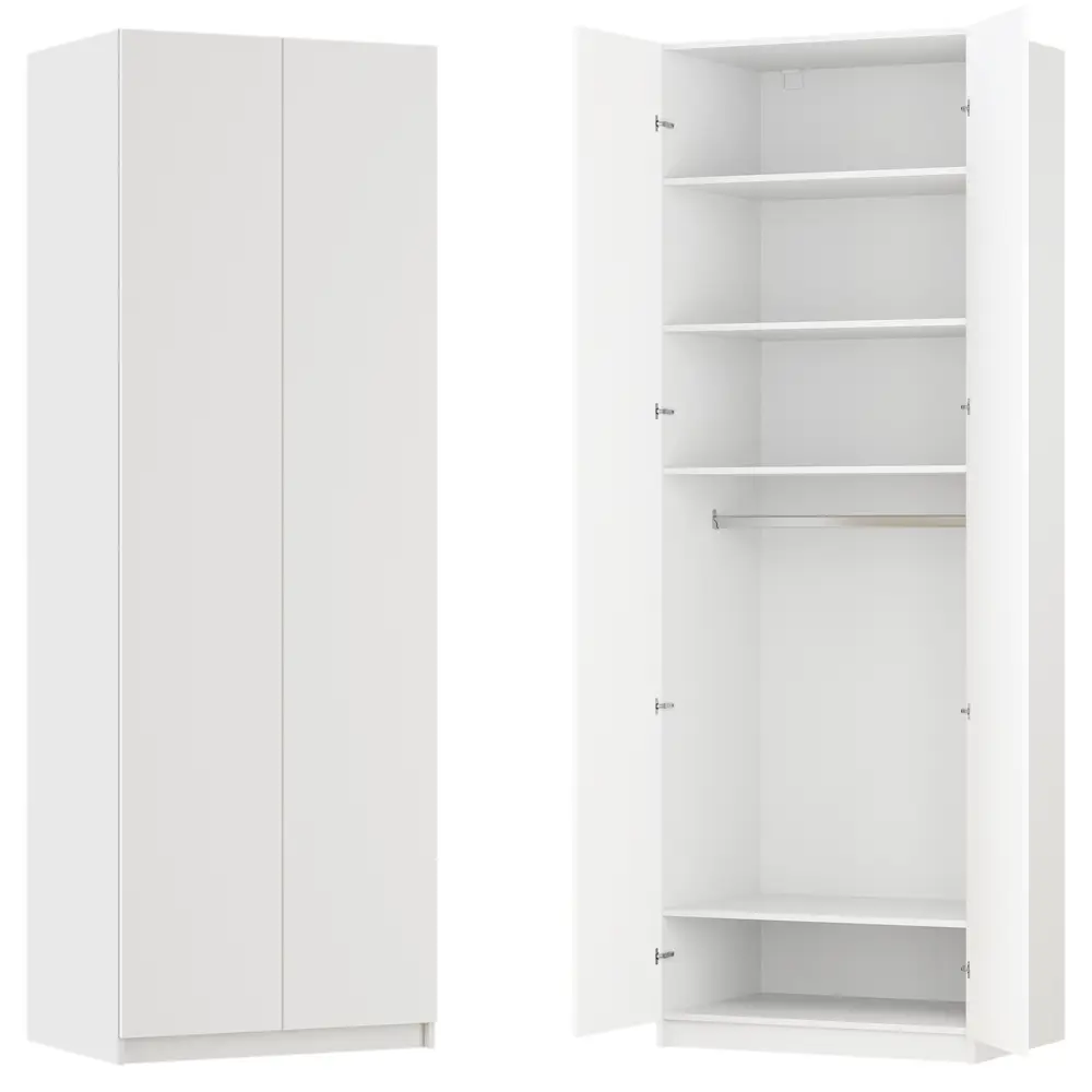 Фото Шкаф распашной Лион белый 80х232,2х54,5 с 4 полками и штангой ЛДСП белый Фото Шкаф распашной Лион белый 80х232,2х54,5 с 4 полками и штангой ЛДСП белый