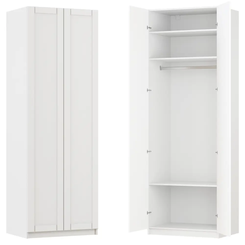 Фото Шкаф распашной Байонна белый 80х232,2х54,5 с 3 полками и  штангой  ЛДСП белый