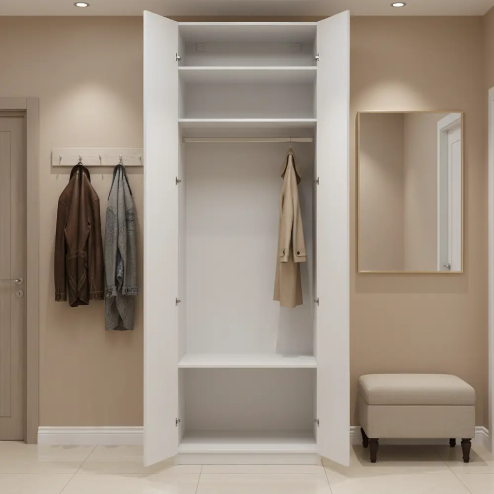 Фото 3 Шкаф распашной София белый 80х232,2х54,5 с 3 полками и штангой ЛДСП белый Фото 3 Шкаф распашной София белый 80х232,2х54,5 с 3 полками и штангой ЛДСП белый