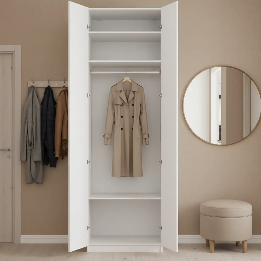 Фото 3 Шкаф распашной Висла белый 80х232,2х54,5 с 3 полками и штангой ЛДСП белый Фото 3 Шкаф распашной Висла белый 80х232,2х54,5 с 3 полками и штангой ЛДСП белый