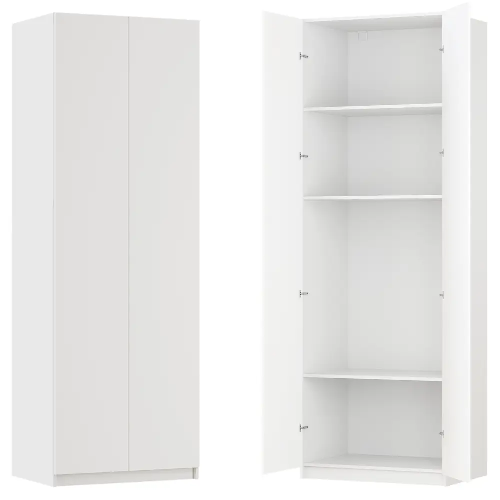 Фото Шкаф распашной Лион белый с 3 полками 80х232,2х54,5 ЛДСП каркас белый Фото Шкаф распашной Лион белый с 3 полками 80х232,2х54,5 ЛДСП каркас белый