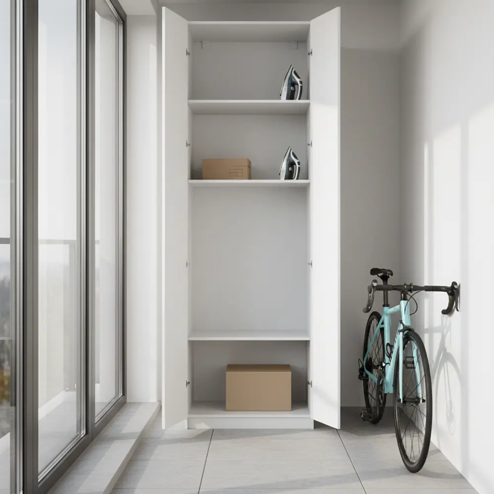 Фото 3 Шкаф распашной Лион белый с 3 полками 80х232,2х54,5 ЛДСП каркас белый Фото 3 Шкаф распашной Лион белый с 3 полками 80х232,2х54,5 ЛДСП каркас белый