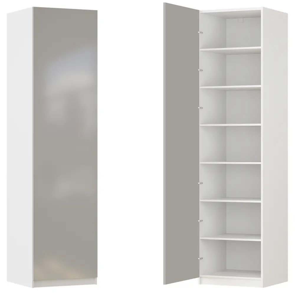 Фото Шкаф распашной Лион серый глянец с 6 полками 60х232,2х54,5 ЛДСП каркас белый Фото Шкаф распашной Лион серый глянец с 6 полками 60х232,2х54,5 ЛДСП каркас белый