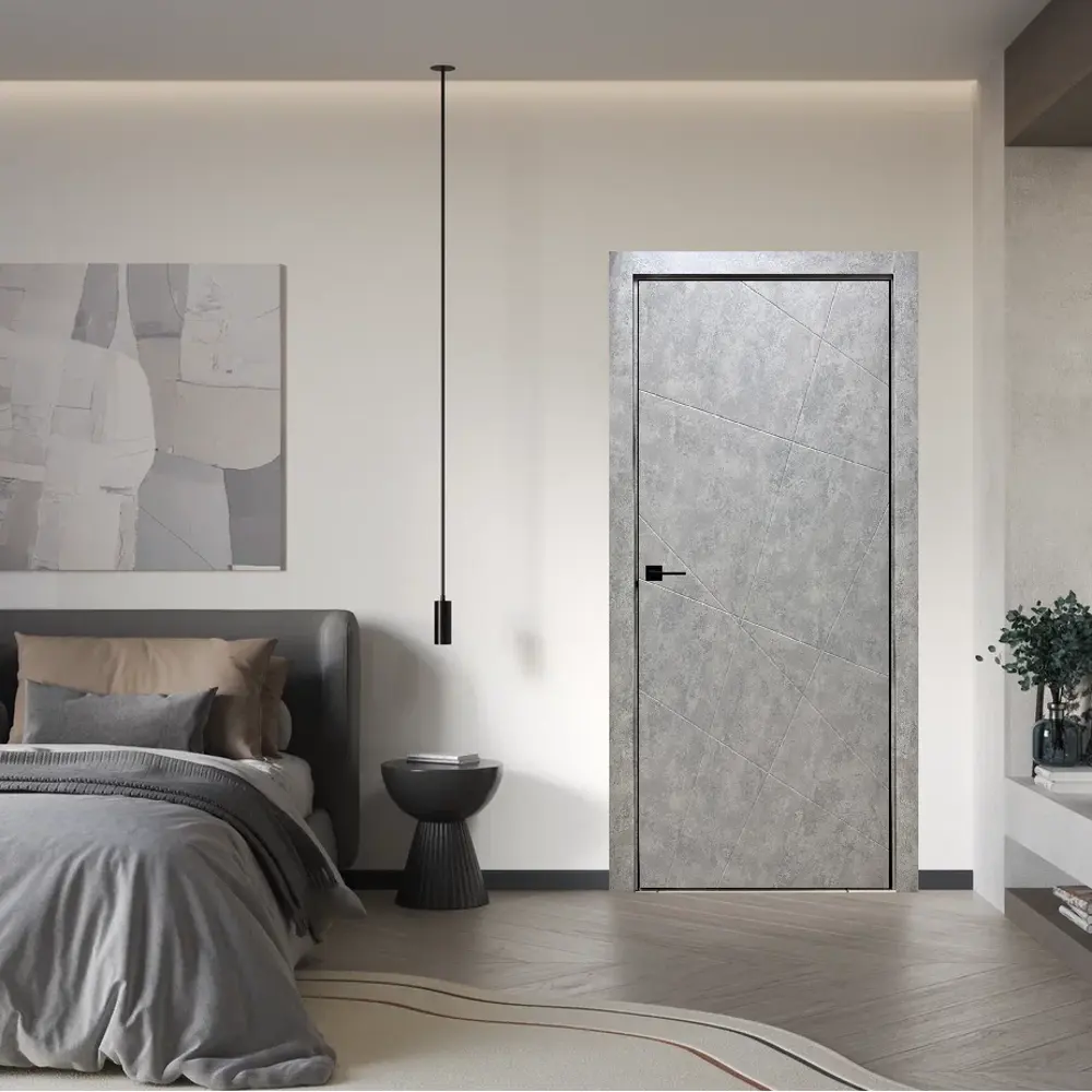 Фото 4 Комплект межкомнатной двери Леском Тоскана-1 глухая 200x80см полипропилен цвет серый бетон с коробом и наличниками