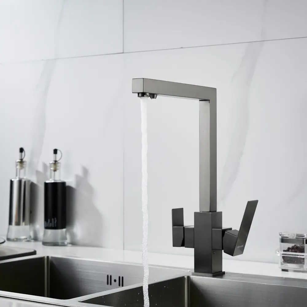 Фото 5 Смеситель для кухни Shevanik S148T-LM поворотный излив 32.5 см цвет оружейная сталь