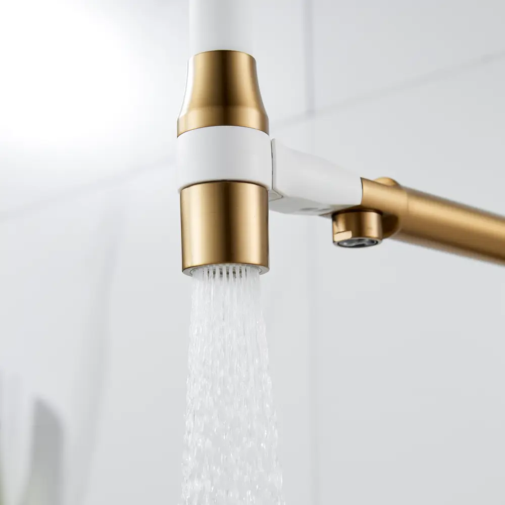 Фото 16 Смеситель для кухни Shevanik S378G-LM гибкий излив 23.1 см цвет золотой сатин;белый