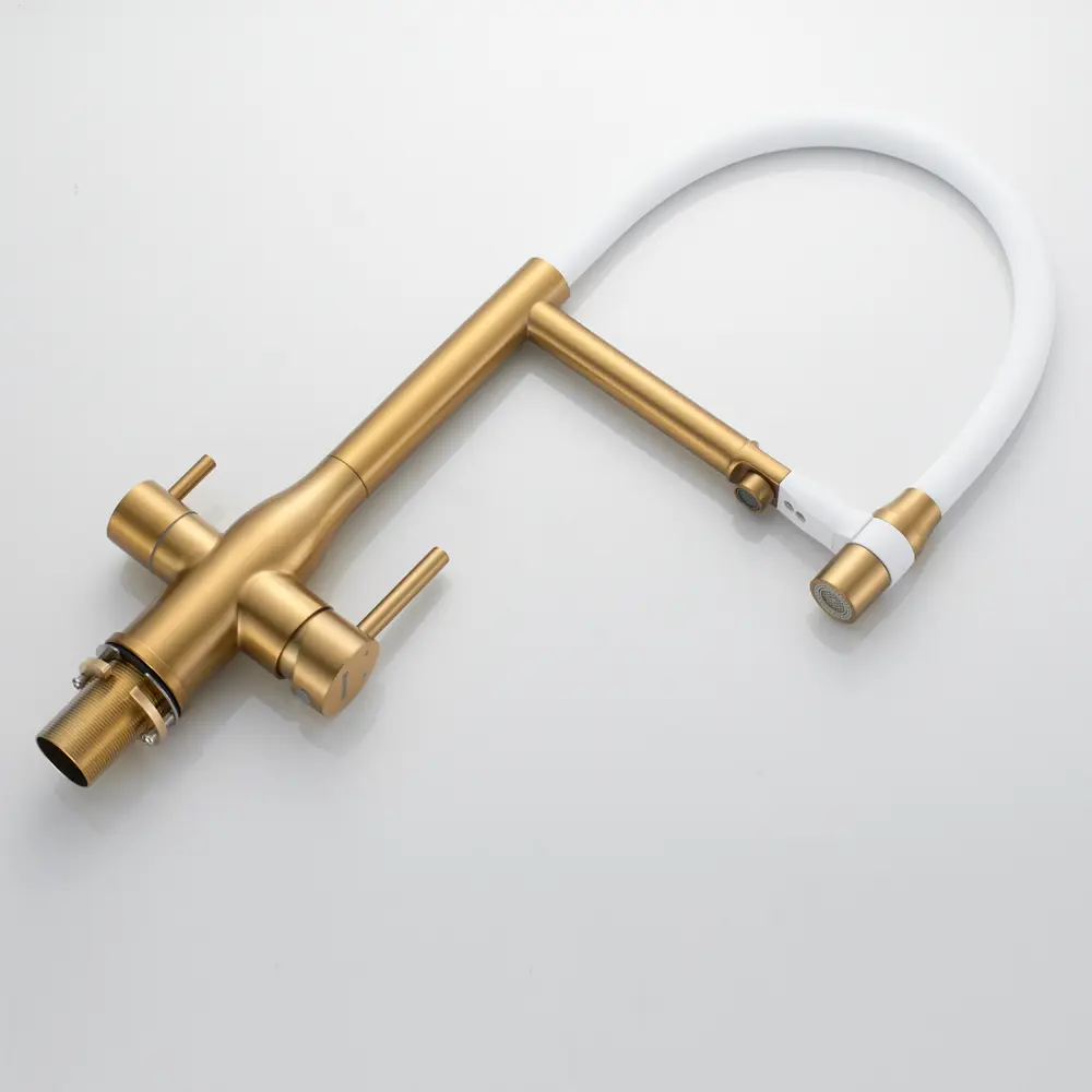 Фото 23 Смеситель для кухни Shevanik S378G-LM гибкий излив 23.1 см цвет золотой сатин;белый