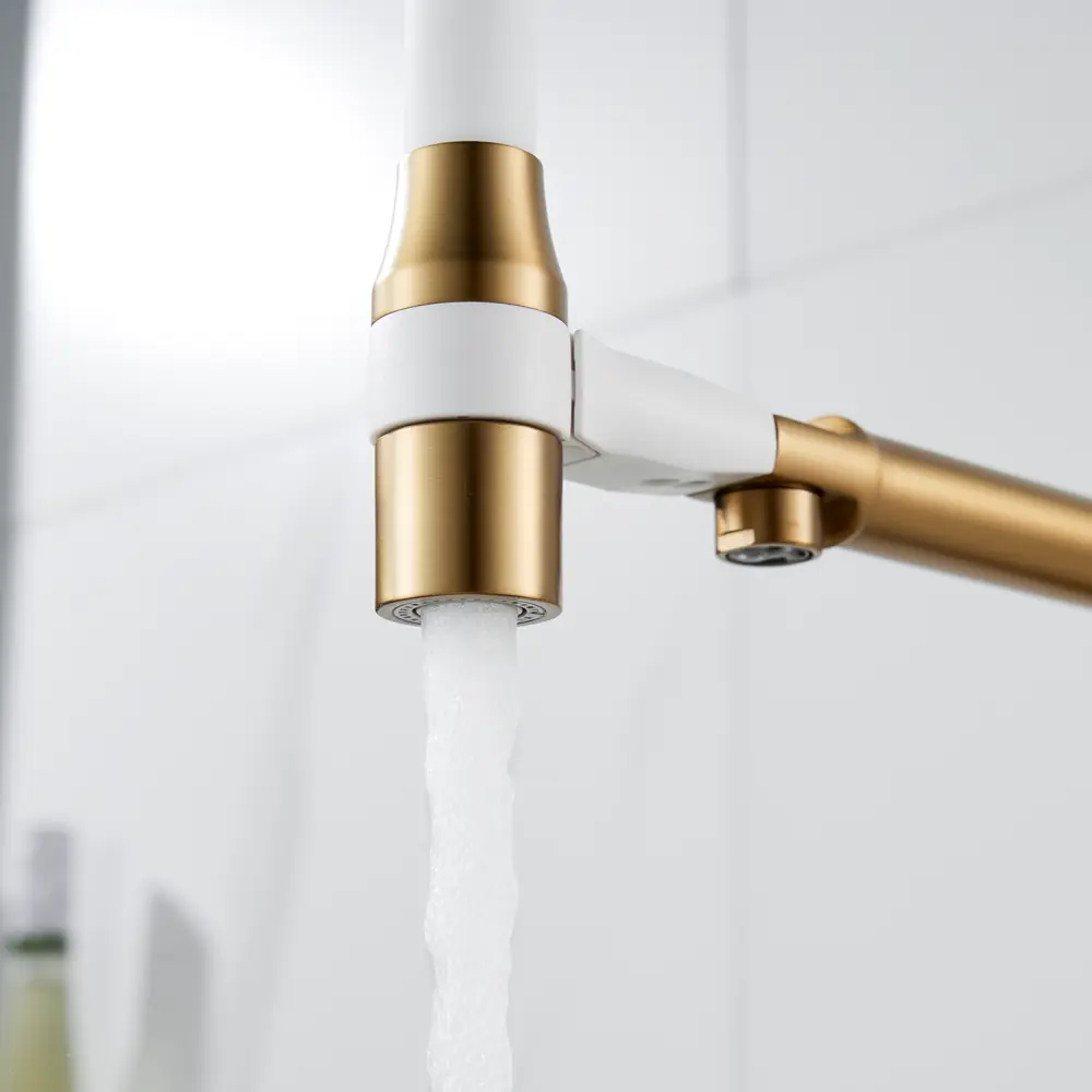 Фото 17 Смеситель для кухни Shevanik S378G-LM гибкий излив 23.1 см цвет золотой сатин;белый