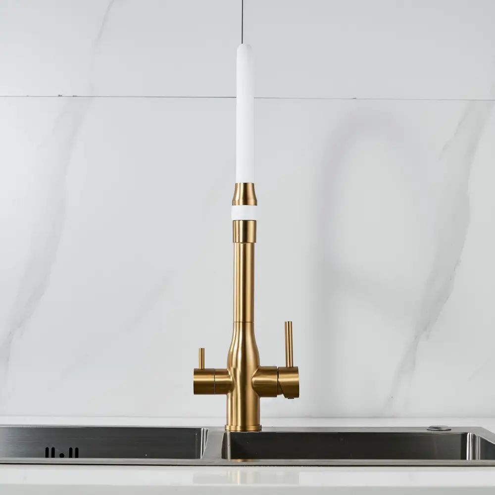 Фото 5 Смеситель для кухни Shevanik S378G-LM гибкий излив 23.1 см цвет золотой сатин;белый