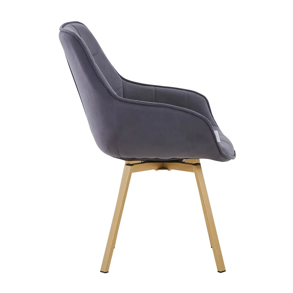 Фото 3 Кресло мягкое Elliot поворотное на 360 градусов велюр темно-серый ноги шампань Фото 3 Кресло мягкое Elliot поворотное на 360 градусов велюр темно-серый ноги шампань