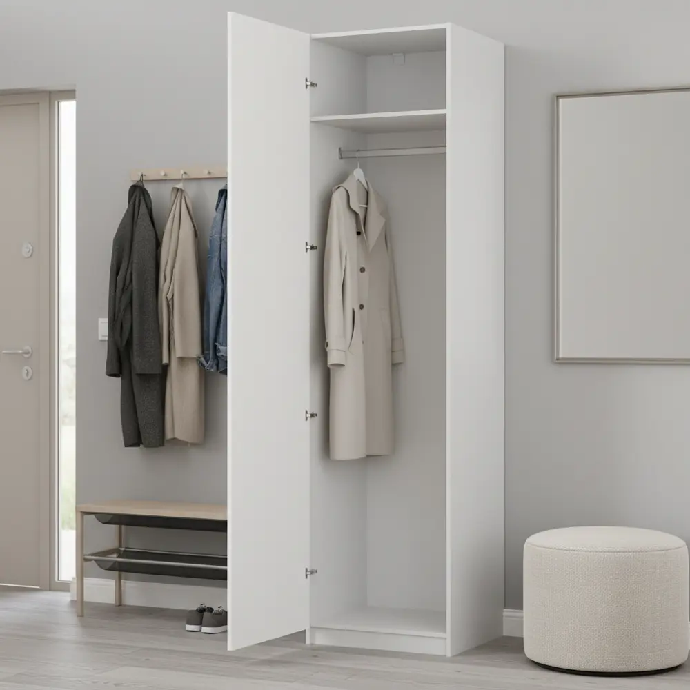 Фото 3 Шкаф распашной Висла белый с полкой и штангой 60х232,2х54,5 ЛДСП каркас белый Фото 3 Шкаф распашной Висла белый с полкой и штангой 60х232,2х54,5 ЛДСП каркас белый