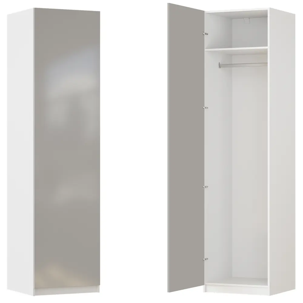 Фото Шкаф распашной Лион серый глянец с полкой и штангой 60х232,2х54,5 ЛДСП каркас белый