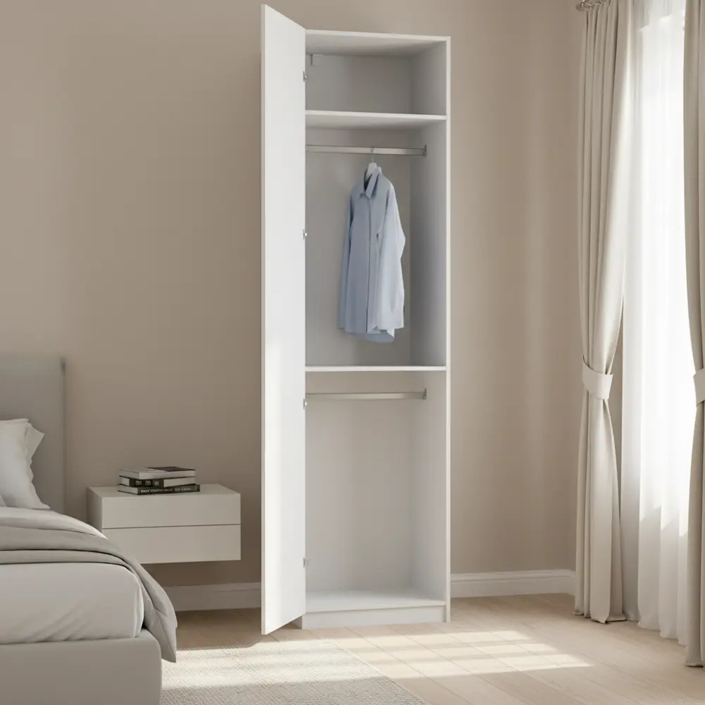 Фото 3 Шкаф распашной Амьен белый 60х232,2х54,5 с 2 полками и 2 штангами ЛДСП каркас белый Фото 3 Шкаф распашной Амьен белый 60х232,2х54,5 с 2 полками и 2 штангами ЛДСП каркас белый