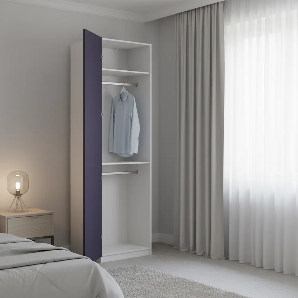 Фото 4 Шкаф распашной Амьен индиго 60х232,2х54,5 с 2 полками и 2 штангами ЛДСП каркас белый Фото 4 Шкаф распашной Амьен индиго 60х232,2х54,5 с 2 полками и 2 штангами ЛДСП каркас белый