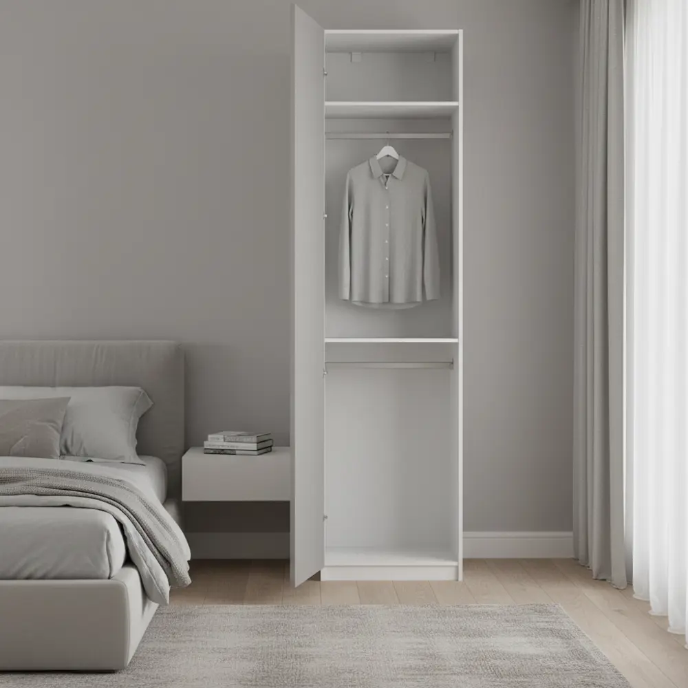 Фото 3 Шкаф распашной Лион серый глянец 60х232,2х54,5 с 2 полками и 2 штангами ЛДСП каркас белый Фото 3 Шкаф распашной Лион серый глянец 60х232,2х54,5 с 2 полками и 2 штангами ЛДСП каркас белый